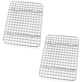 P&P CHEF Mini Grid Baking Racks Pack of 2, Stainless Steel Cooking Rack for Roasting Drying Grilling, 8.75'' x 6.25'' x 0.75'', Oven & Dishwasher Safe, Heavy Duty & Non Toxic