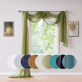 ASATEX Extra Long 56" (W) x 360" (L) (30 Feet) Sheer Sage Green Window Scarf. Voile Window Treatments are Perfect As Valance Scarves, Bed Canopy Scarfs Or Wedding Decorations. AMA 56" x 360" Sage