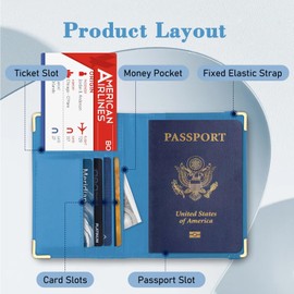 UntilPlan Passport Holder Cover, RFID Blocking Passport Cover Travel Wallet, Passport Holder for Travel Family, Vacation Luggage Must Haves Accessories for Men Women (Flower-Blue)