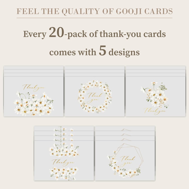 Gooji 4x6 Daisy Thank You Cards with Envelopes Floral Thank