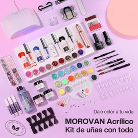 Kit profesional Morovan de uñas acrílicas con luz U V - Todo suministro de herramientas de decoración para bricolaje en casa
