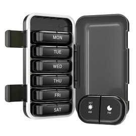 Joinice Weekly Pill Organizer 2 Times a Day with AM PM Sections, BPA-Free, Portable & Moisture-Proof for Pills, Vitamins, Supplements (2x7 Black)