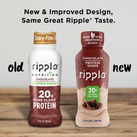 Ripple Vegan Protein Shake | Chocolate | 20g Nutritious Plant Based Pea Protein | Shelf Stable | No GMOs, Soy, Nut, Gluten, Lactose | 12 Oz, 12 Pack