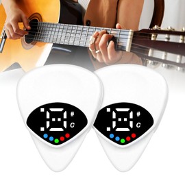 Mesen 2 In 1 Guitar Tuner and Guitar Pick, Digital Acoustic Guitar Tuner, Guitar Pick with LED Screen Display 0.6mm Thickness, Plectrum with 12 Equal Temperaments Musical Note (2 Pcs)