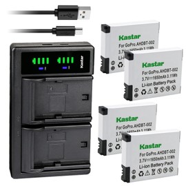 Kastar 4-Pack Battery and LTD2 USB Charger Compatible with Gopro HD HERO Naked, Gopro HD HERO 960, GoPro Hero HD 1080p Digital Camera, Gopro HD HERO2 Outdoor Edition, Gopro HD HERO2 Motorsport Edition