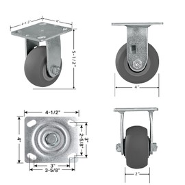 HANDSAMMU 4 inch Thermoplastic Rubber Wheels (Crown Tread)-350 LB Capacity- No Noise Caster Wheels for Furniture Platform Trucks Workbench (1 Pack Rigid)