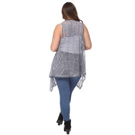 Anna-Kaci Women's Plus Size Bohemian Draped Open Front Crochet Bikini Cover Up Cardigan Vest, Grey, XX-Large-3X-Large