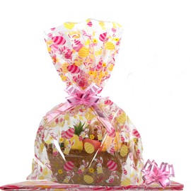 SUREHOME Cellophane Bags for Gift Baskets 10 Pack 24 x 30 Inch Large Clear Gift Bags for Easter Baskets Wrap Plastic Bunny Cello Bag with Pull Bow Ribbon