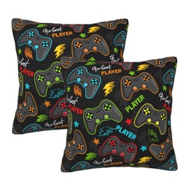 Duduho Game Gaming Throw Pillow Cover Set of 2 Decorative Square Pillowcase Gamer Gamepad Throw Cushion Case for Bedroom, Living Room, Sofa, Couch and Bed, 18x18 Inch