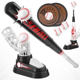 Wupuaait T Ball Set for Kids Toddlers 3-5, Toss and Catch Ball Game Outdoor Toys with Fixed Tee Ball Stand, Baseball Launcher, Softballs and Beginner Glove, Sport Toy Gift Idea for Boys and Girls