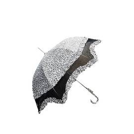 Leopard Seethrough Frill Fancy Long Stick Umbrella for Sun and Rain Party Event (Gray)
