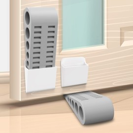 Door Stoppers for Bottom of Door - 8 Pack Rubber Security Wedge Stackable Heavy Duty Door Stop with Holder for Home Office Classroom on Carpet, Concrete, Linoleum & Wood House Warming Gifts New Home