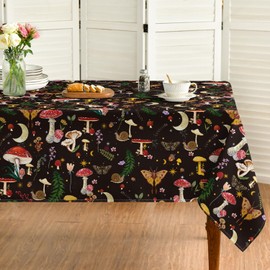 Horaldaily Mushroom Tablecloth 52x70 Inch Rectangular, Seasonal Black Vintage Moths Washable Seasonal Table Cover for Party Picnic Dinner Decor
