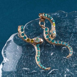 Allereya Vintage Crystal Snake Ear Jacket Earrings Punk Serpent Dangle Earrings Blue Gem Snake Stud Earrings Blue Serpent Drop Earrings Jewelry for Women and Girls