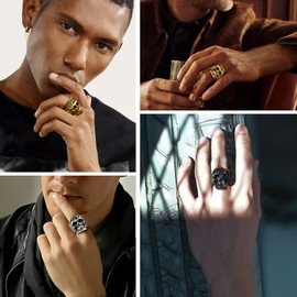 PROSTEEL Satanic Skull Rings For Men Emo Alt Size 9 Gold Plated Finger Cool Ring