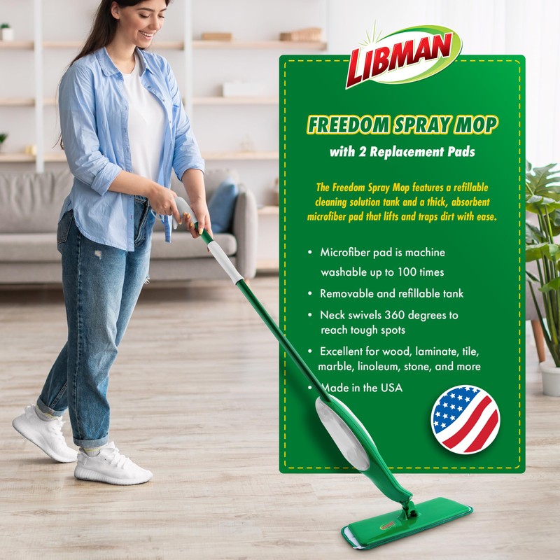 Libman Freedom Spray Mop Kit, Microfiber Wet Mops for Floor