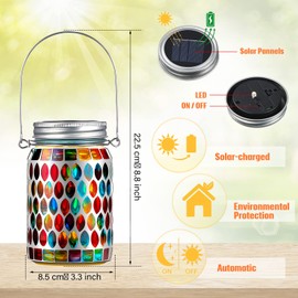 Tuanse 3 Pieces Solar Powered Mosaic Lights, Outdoor Hanging Solar Lantern Lamp Waterproof Table Lamp Mosaic Night Light for Tree, Garden, Patio, Party, Yard, Outdoor, Indoor Decorations (Red)