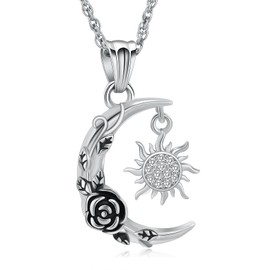 shajwo Cremation Jewelry Crescent Moon and Sun Rose Urn Necklaces for Ashes for Women Men Memorial Human Ashes Pendant,Silver