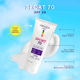 Armada Sport 70 SPF 50+ Protector Solar Extremo Facial y Corporal - Invisible, Resistente al Agua y Sudor - 50g