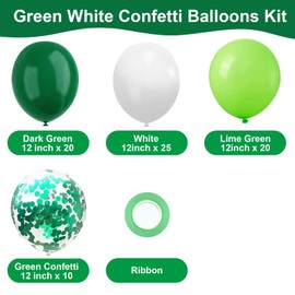 75pcs Green and White Balloons 12Inch Dark Green and White Party Balloons, White and Green Confetti Latex Balloons for Birthday Baby Shower Jungle Safari Decorations