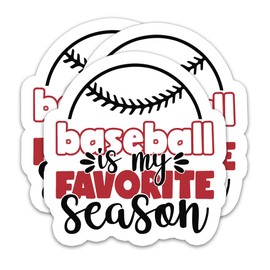 (3pcs) Baseball Stickers – “Baseball is My Favorite Season” Quote – Waterproof Vinyl Decals for Laptop, Water Bottle, Scrapbook, Phone – Gift for Baseball Lovers, Teens, Coaches – 3" x 2.8"