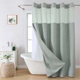 eachope Extra Long No Hooks Needed Linen Textured Shower Curtain with Snap-in Fabric Liner Set,Sage Green Hotel Luxury Decor Shower Curtains for Bathroom,Waterproof & Washable,71Wx86H