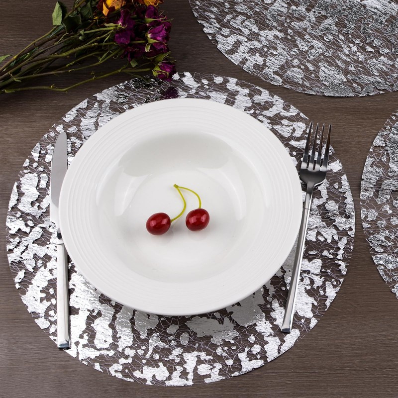 URROMA 50 Pcs Silver Disposable Dining Mat Silver Foil Mesh