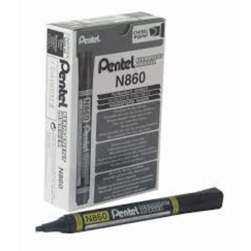 Pentel Pack of 3 Permanent Markers N860, Chisel Tip, Black