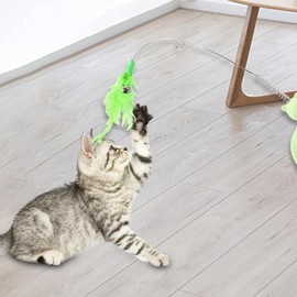 WeiLaiKeQi Cat Feather Collar Toy Cat Teasing Stick Rubber Collar with Feather Interactive Cat Toy Cat Rod Toy for Indoor Cats Kitten, Green
