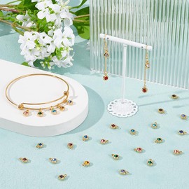 UNICRAFTALE 30Pcs 15 Colors Flat Round Real 18K Gold Plated Birthstone Charms Rhinestone Pendants Crystal Glass Charms Metal Dangle Pendants for DIY Bracelets Necklaces Jewelry Making