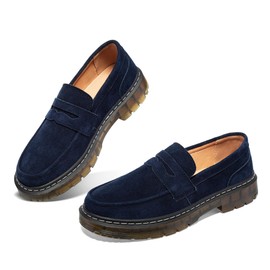SENNYO Women's Suede Penny Loafer Comfort Driving Moccasins Casual Slip-Ons Loafer Flats Fashion Women Business Work Shoes Navy Blue,9 US