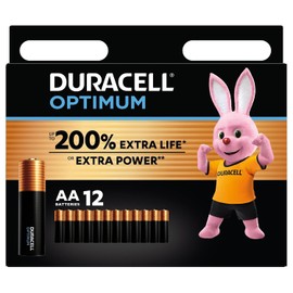 Duracell Optimum Pilas AA (Pack de 12) - Pilas Alcalinas 1,5 V - Hasta 200 % Extra duración o Extra potencia - Para las necesidades de los dispositivos modernos - 100 % reciclable - LR6 MX1500