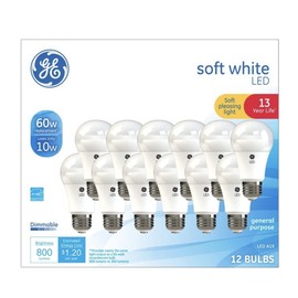 GE Soft White 60 Watt Replacement LED Light Bulbs, General Purpose, Dimmable Light Bulbs (Soft White, 12 Pack) (12)