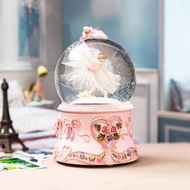 Ballet Dancer Snow Globe Music Box with LED Lights, Dancing Ballerina Snow Globe for Kids Girls Bedroom Decor (The Blue Danube)