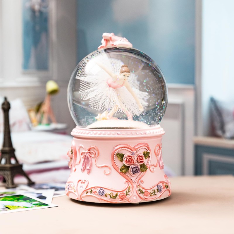Ballet Dancer Snow Globe Music Box with LED Lights, Dancing