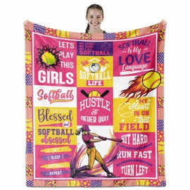 IWADNYI Softball Accessories for Girls, Softball Blanket 60" X 50", Softball Gifts for Girls, Softball Blankets for Girls, Softball Stuff for Girls, Softball Party Decorations