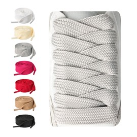 Booyckiy 2 Pairs 3/4'' Wide Fat Laces for Sneakers, 36''-63''Length Jumbo Thick Shoe Laces Replacement Laces for High Tops, Gray 55 inch(140cm)