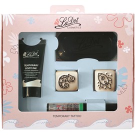 LaDot Tattoo Set S Chameleon and Rocket for Children and Adults Contents: Ink Pad, Tattoo Ink Black, Liner Green, Tattoo Stones Size S - Chameleon and Rocket