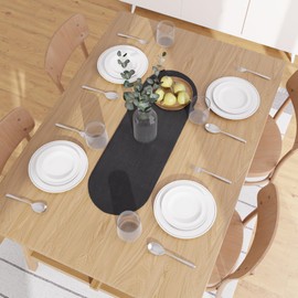 Encasa XO Dining Table Runner | Handmade Ribbed Style Cotton | 30x91 cm | Black | For Coffee & Center Table