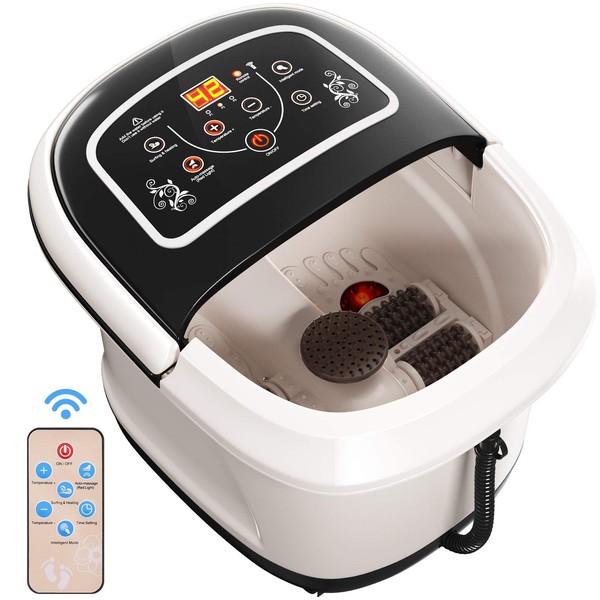 COSTWAY Foot Spa Bath Massager, Foot Bath Tub with 4 Automatic Massage Rollers, Adjustable Time & Temperature, Surfing & Heating, Auto-Massage and Infrared Light, for Relieving Foot Pressure