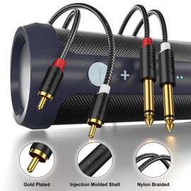 J&D 2 x 6.35 mm to 2RCA Cable, Gold-Plated [AudioWave Series] 2 x 6.35 mm 1/4 Inch Male TS to 2 RCA Male Stereo Audio Adapter Y Splitter RCA Cable with PVC Coating and Nylon Braid - 6 Metres