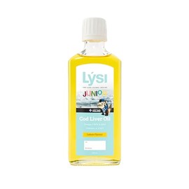 LYSI LÝSI, Omega 3 para niños en Aceite de Bacalao, Sabor limón, Contiene Vitaminas A, D3 y E, junior, desde los 6 meses de edad, Sin gluten y azúcar, 240 ml.