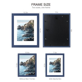 Hongkee 11x14 Picture Frame (2 Pack, Blue), Display Pictures 8x10 with Mat or 11x14 Without Mat, 11 by 14 Photo Frames Wall Mounting - Horizontal or Vertical