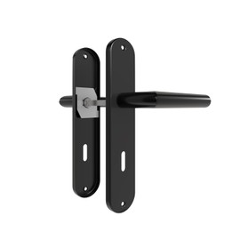 AwmnSrman Door Handles, Interior Doors, Black Door Handle, Door Fitting, Door Fitting, Room Door Set, 72 mm BB-B Deadlock Set, 1 Set, Modern Stainless Steel, 2 Door Handles and 2 Long Plates 240 x 50