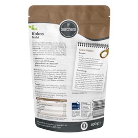 2 x borchers Organic Premium Coconut Flour | for Cooking and Baking | High Fibre | Protein Source | Partially Oiled | Vegan | 400 g (2 x 400 g)