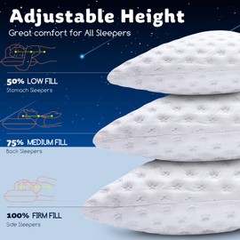 KUCEY KUCEY Cooling Side Sleeper Pillow for Neck and Shoulder Pain, Luxury Shredded Memory Foam Curved Bed Pillows for Sleeping Set of 1- Adjustable King Size- Washable Cover Crescent White