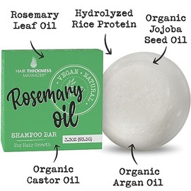 Barra de champú de aceite de romero para el crecimiento del cabello. Ecológica, sin productos químicos agresivos, segura para el color, pH equilibrado