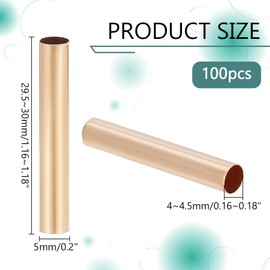 PH PandaHall Pack of 100 Brass Tube Beads, Golden Ring, Macrame Beads, 30 x 5 mm, Long Metal Tube Beads for Wind Chimes, Sewing, Crafts, Wall Hanging, Jewellery Making