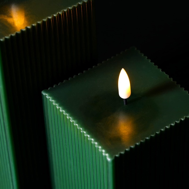 Girimax Dark Green Ribbed Flameless Candles with Remote, Battery Operated