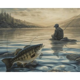 XTXGERL Digital Painting Kit, Lake Fish Fishing Print Adult Painting Set Paint by Numbers Paint Kit for Beginners Kit DIY Paint Set 16x20in